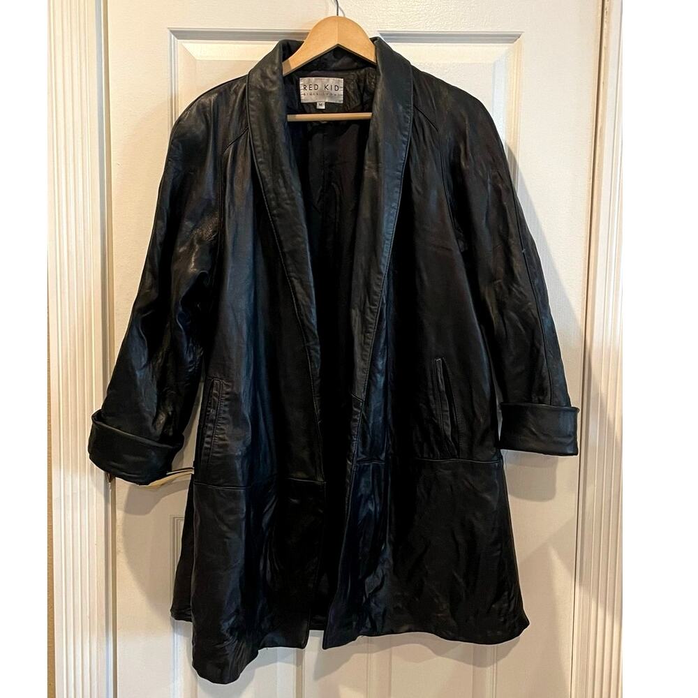 Vintage Women's Genuine Leather Jacket Mid Length Oversized Coat Size M